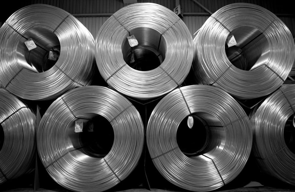 Stacked aluminum rod coils