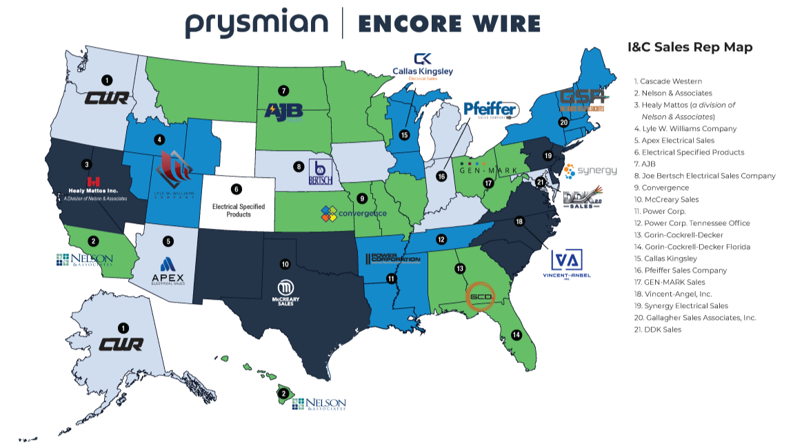 Prysmian Announces New U.S. Industrial and Construction Sales Agencies, Leveraging the Strength of the Prysmian | Encore Wire and Atkore Representative Network